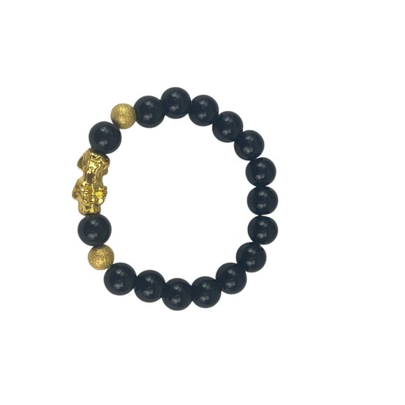 Black & Gold Beaded Feng Shui Bracelet With Pixiu Charm - Picture 4 of 8